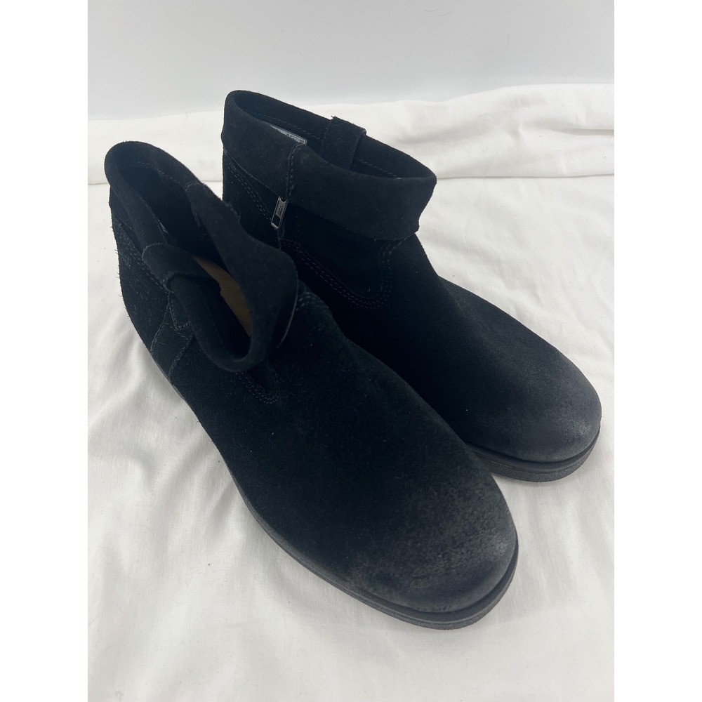 UGG Black Suede Ankle Boots Side Zip Fold Over‎ Collar Women's Size 8